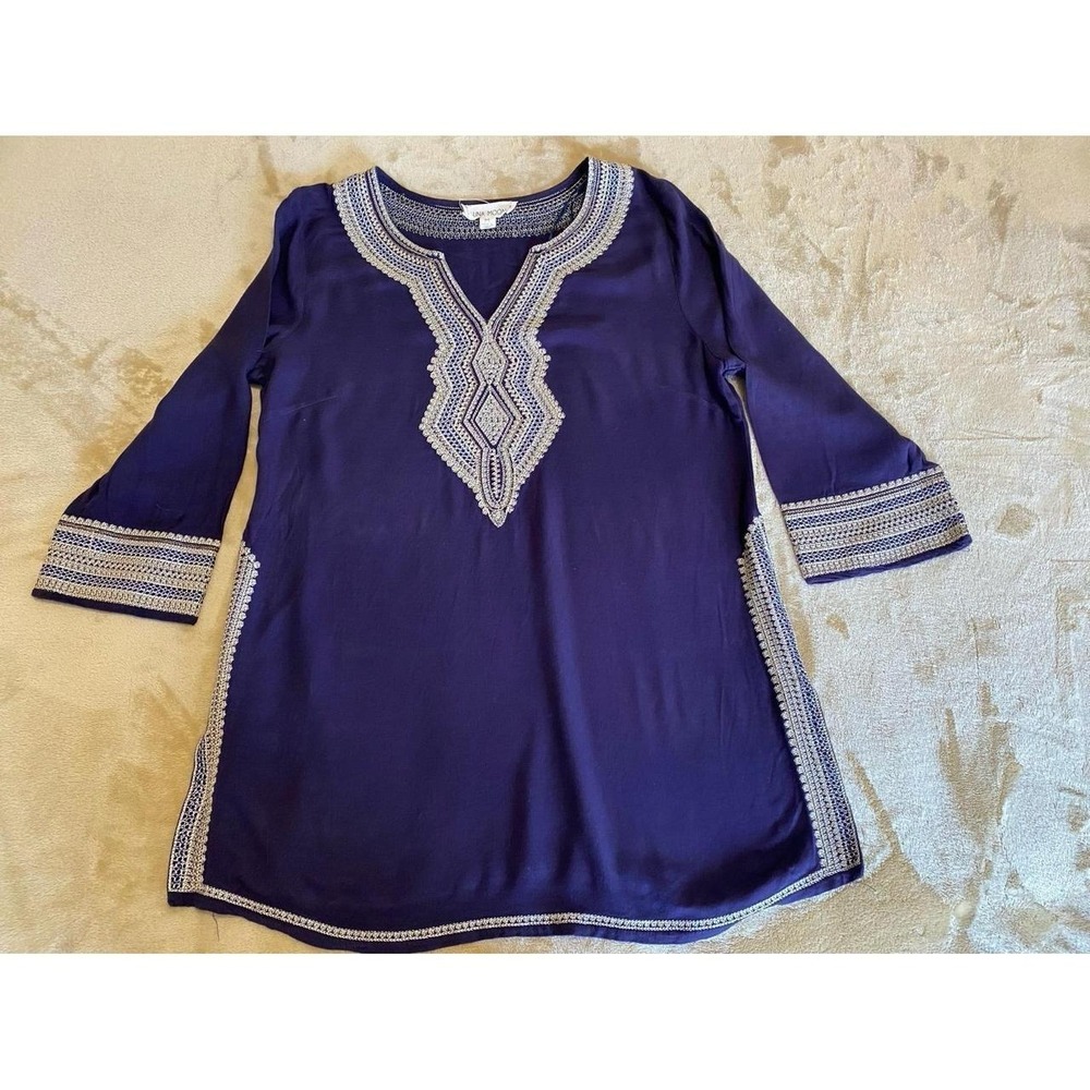 Luna Moon Top Tunic Embroidered Purple Anthropologie Medium s7